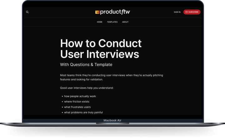 User Interview Template - ProductFTW #82