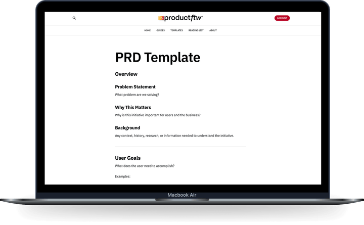 Product Requirements Document (PRD) Template - ProductFTW #86