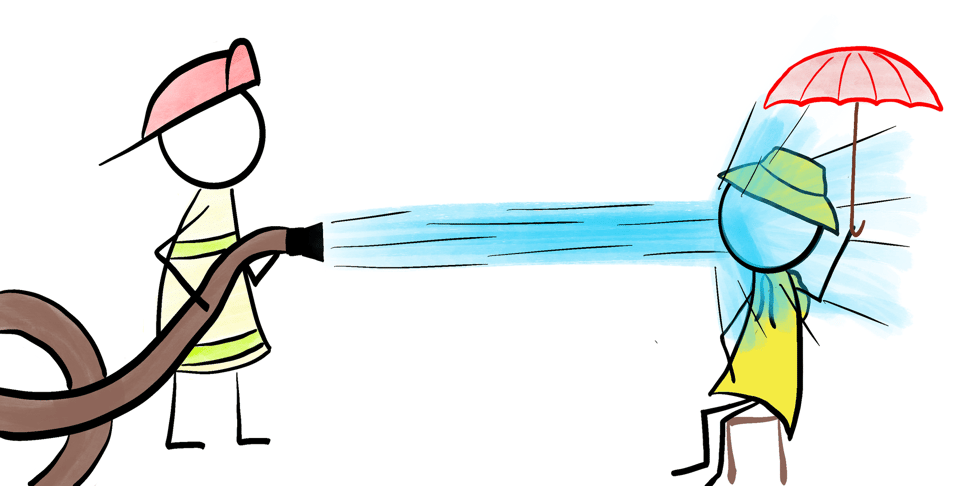 Firehose spraying a person in the face