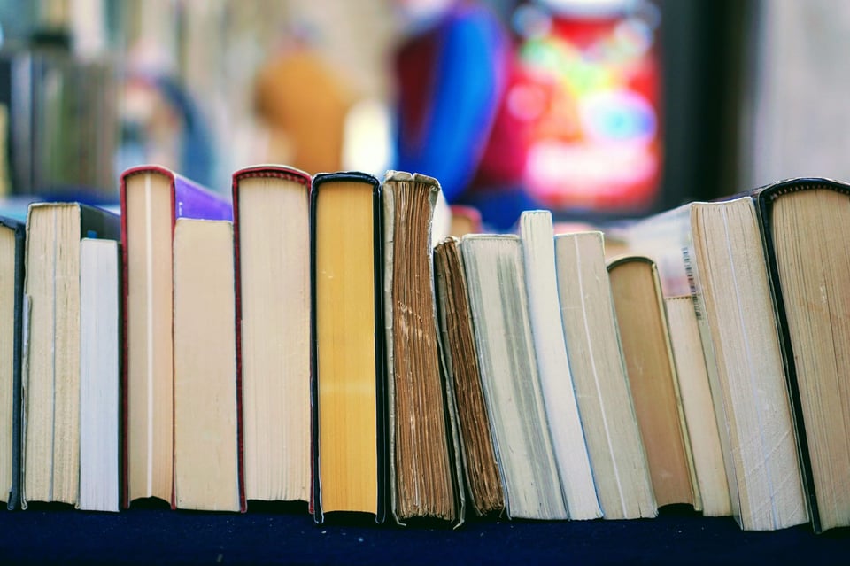 A set of books stacked side by side