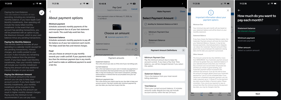 Images of payment option defintions from Apple, Capital One, Chase, American Express, Barclays, and Coinbase.