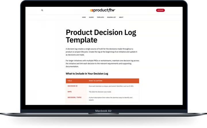 Image of the decision log template